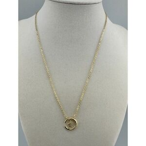 Gold Tone Celestial Crescent Moon and Star Crystal Pendant Necklace 18 Inch